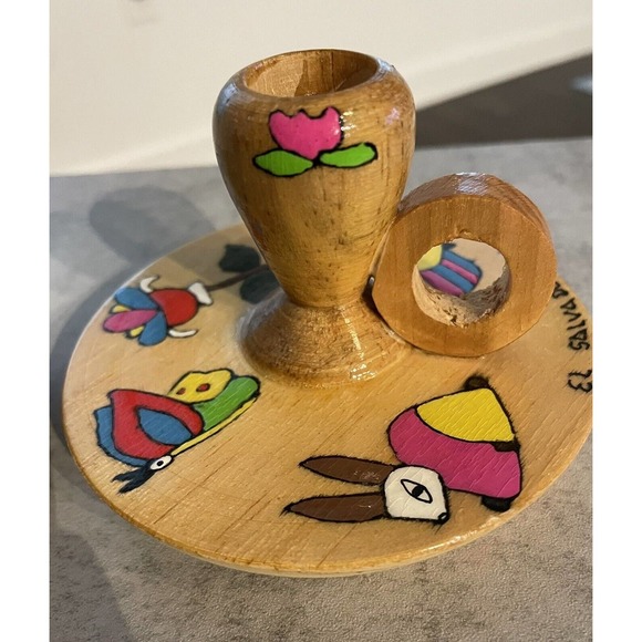 2 - Small Colorful Wooden Candle Stick Holders Made In EL Salvador - Picture 7 of 13